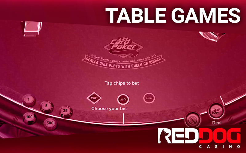 Playing cards on the table at Red Dog Casino