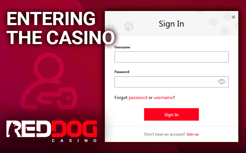 Login form for your account on the RedDog Casino website