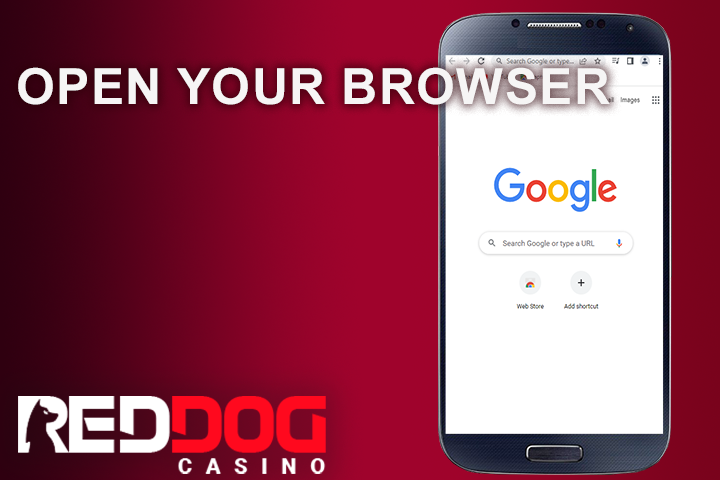 chrome browser at mobile phone, Red Dog Casino logo
