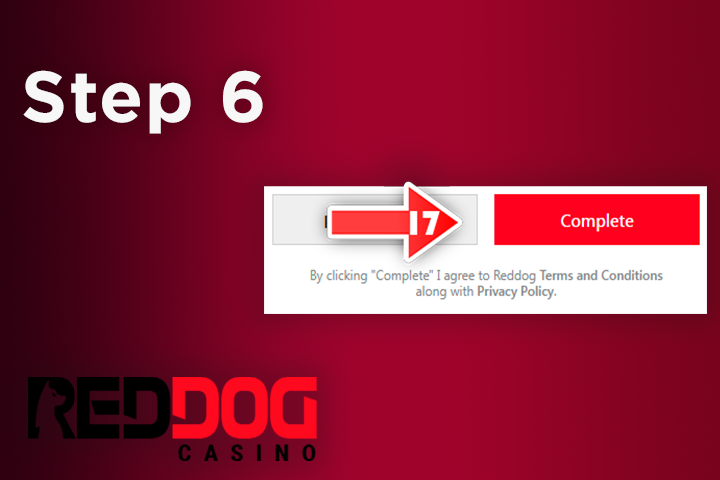 red arrow on button 'complete' register form at Red Dog