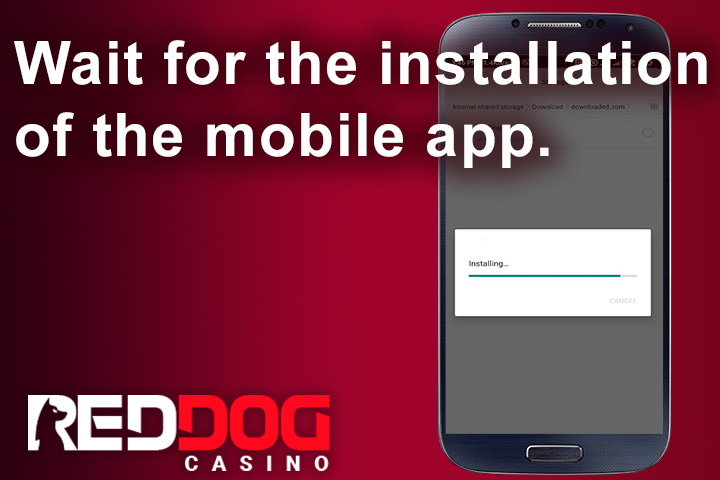 Red Dog Casino install app from the about us page on mobile cell phone, installation process